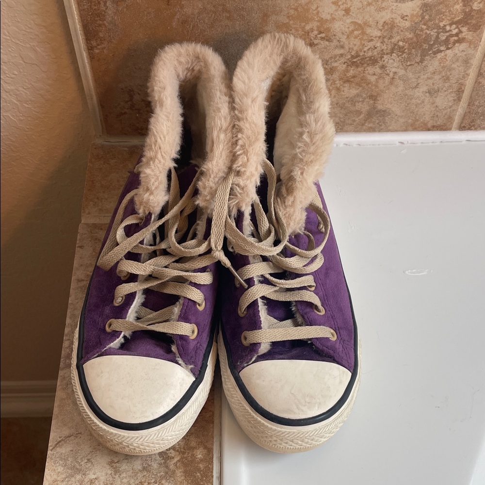 Purple Fur-Lined Women's Sneakers (high tops, soft and warm)